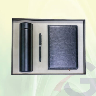 Gift Set including pen notebook and Flask-Black
