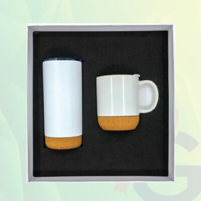 Promotional Giftset with Cork Ceramic mug and Tumbler WHITE