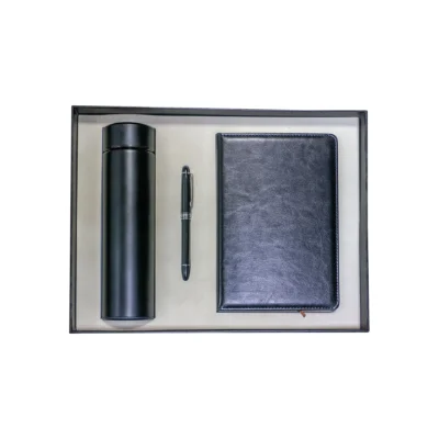 Gift Set including pen notebook and Flask-Black