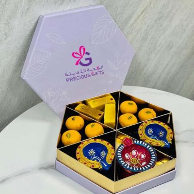 Assorted Diwali Sweets  with decorative clay diyas-AS/PG/21