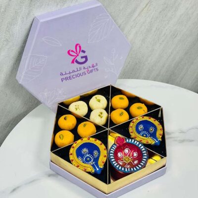 Assorted diwali Sweets with decorative clay diyas-AS/PG/22